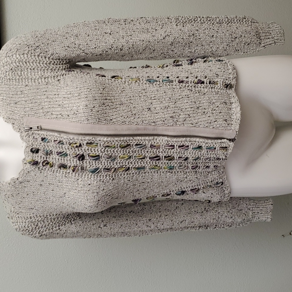 ANTHROPOLOGIE KNITTED & KNOTTED Ribbon Ripple gray sweater-EC-Sz XS